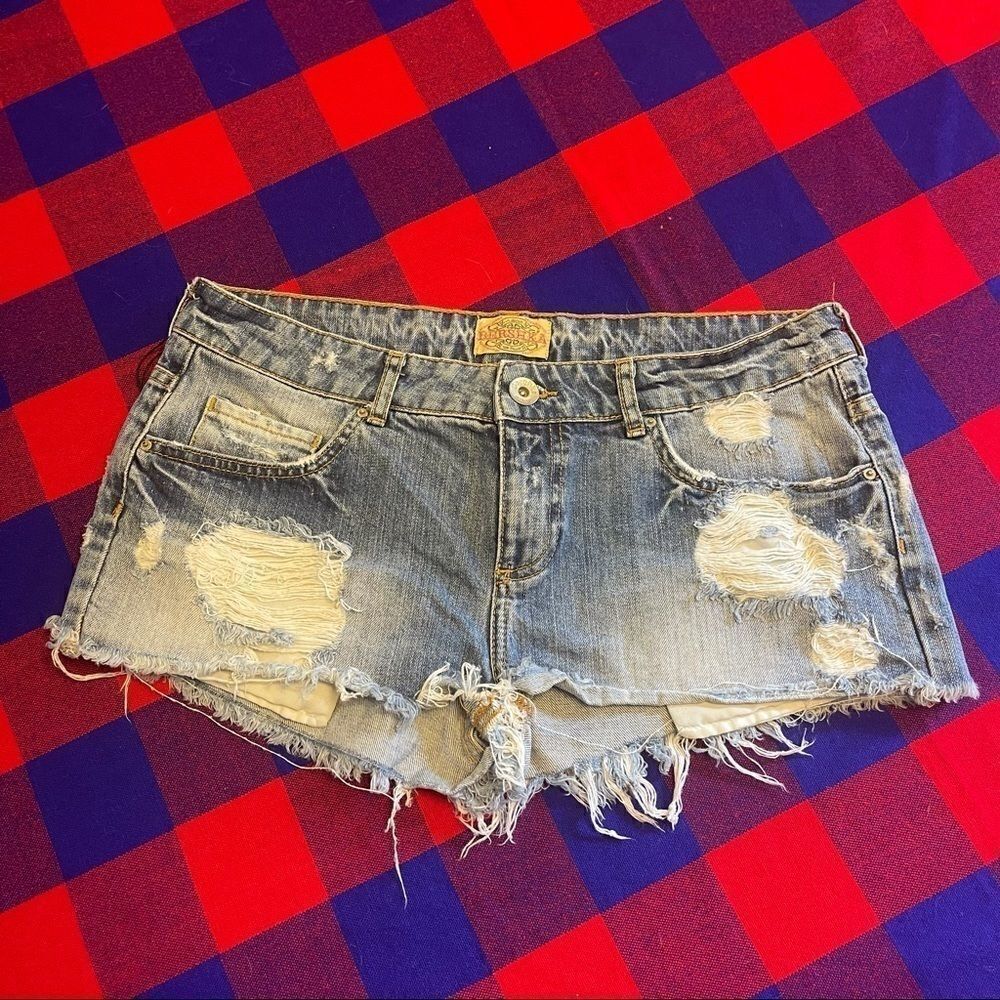 BERSHKA Destroyed Denim Shorts Size 40 Euro